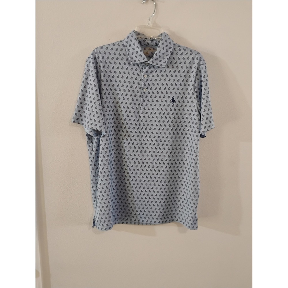 Polo Ralph Lauren Performance Paisley Polo Shirt Mens Medium Light Blue Golf